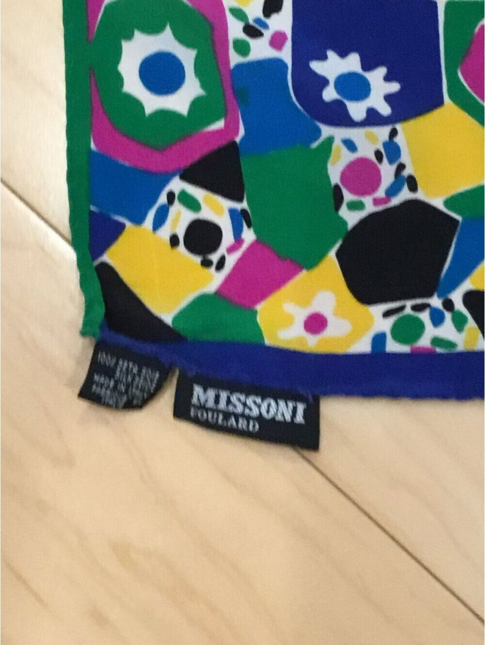 Missoni Silk Scarf Colorful Geometric Flower Print Made in Italy 12.5" x 60" - Picture 2 of 6